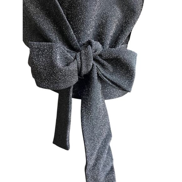 GANNI Black Metallic Stretch Knit Wrap Top, Size 42 (L-XL) - Picture 6 of 9